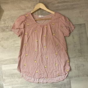 Potter’s Pot striped shirt with lemons, size medium.